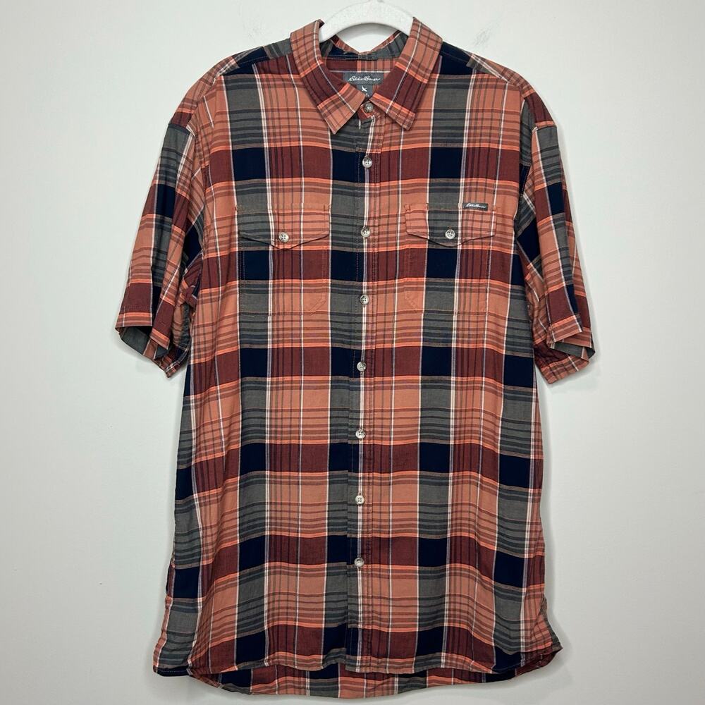 Eddie Bauer Plaid Cotton Short Sleeve Button Down Shirt Size TL Classic Fit